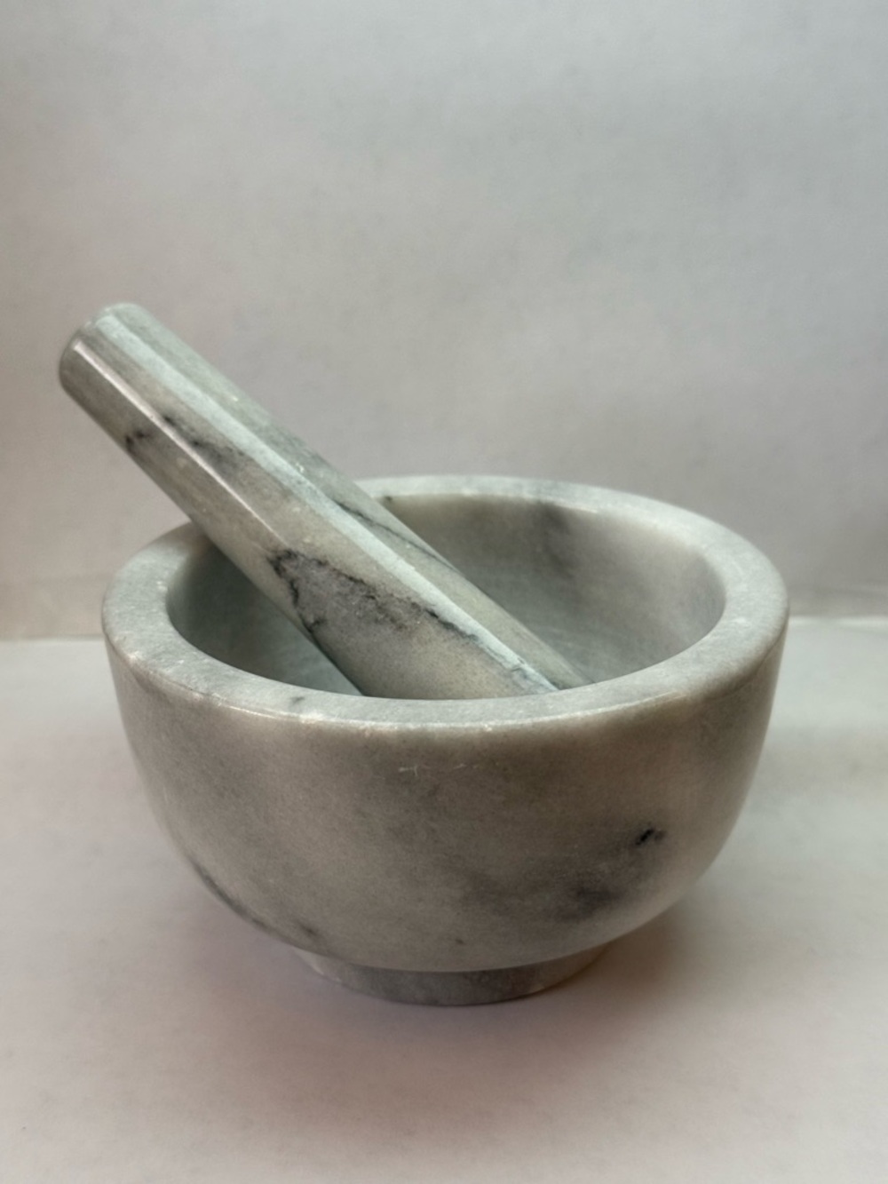 Marble Mortar and Pestle - Gray and White